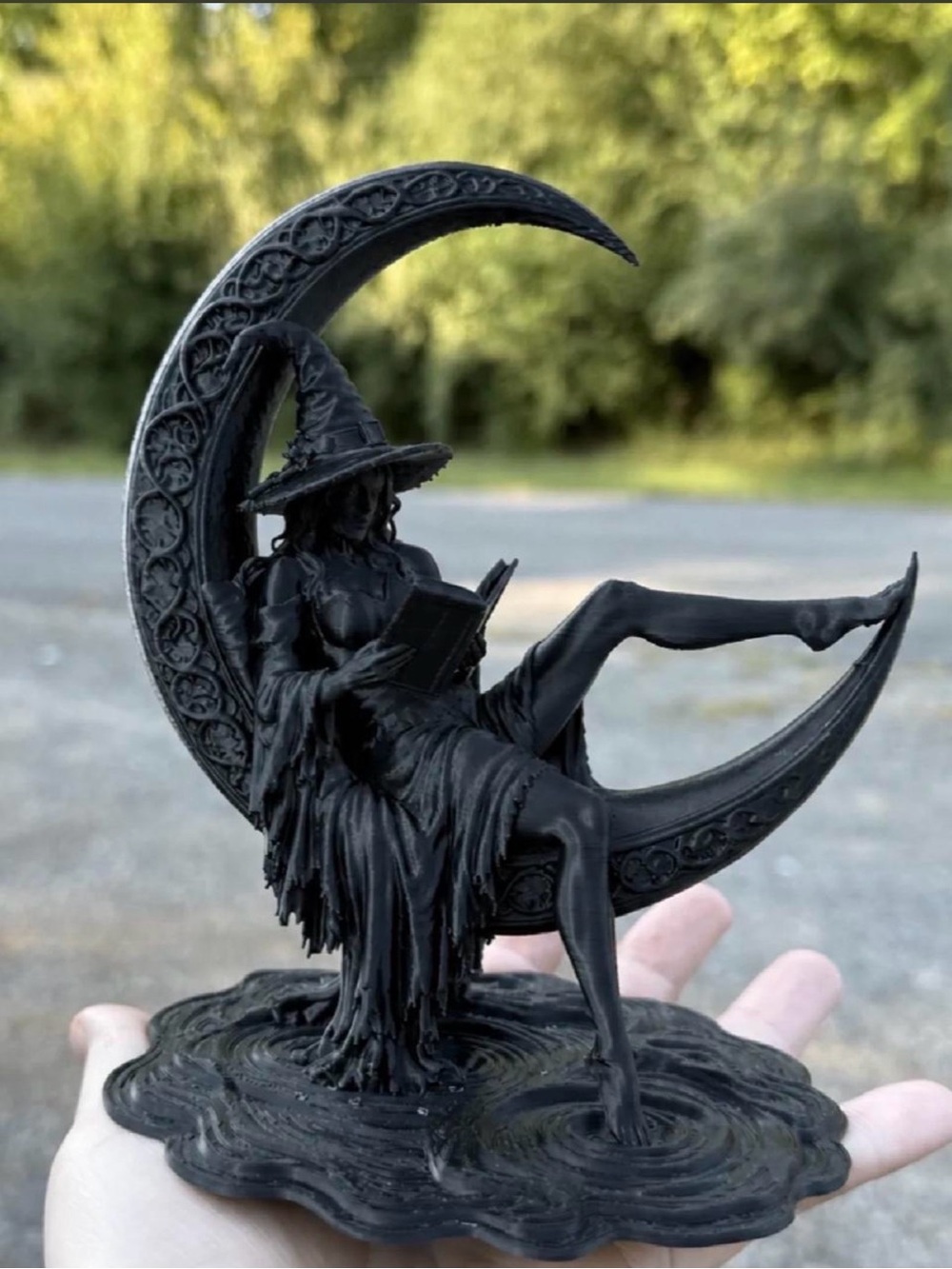 Black Witch on Crescent Moon plastic Figurine - Home Art